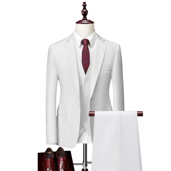 White Three-Piece Men’s Suit – Elegant Slim Fit Formal Wear for Weddings, Parties & Special Occasions