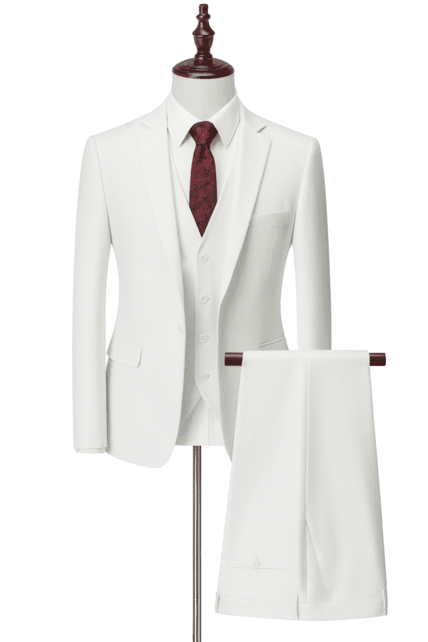 White Three-Piece Men’s Suit – Elegant Slim Fit Formal Wear for Weddings, Parties & Special Occasions