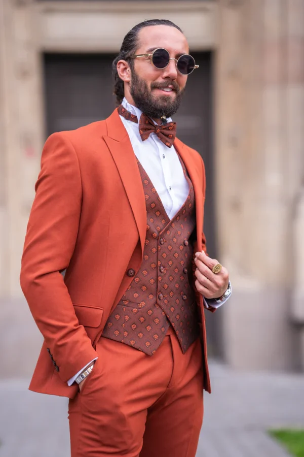 Luxury Burnt Orange Three-Piece Suit – Statement Modern Elegance