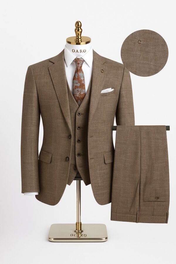 Men’s Brown Checkered 3-Piece Suit – Premium Tailored Fit
