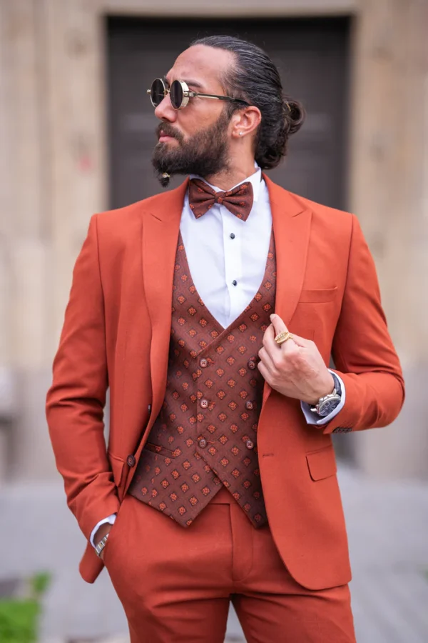Luxury Burnt Orange Three-Piece Suit – Statement Modern Elegance