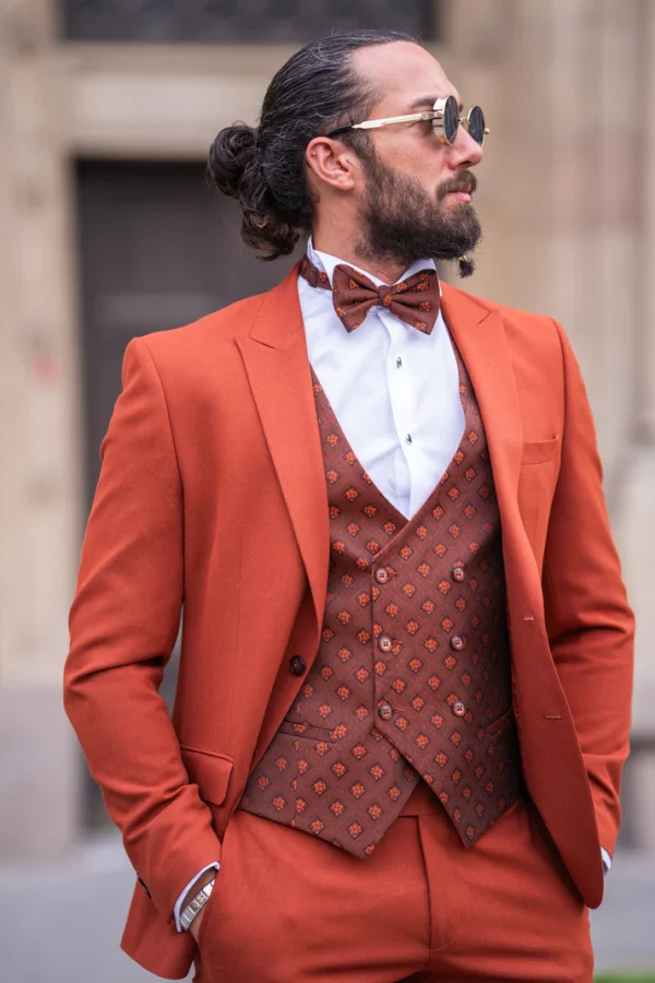 Luxury Burnt Orange Three-Piece Suit – Statement Modern Elegance