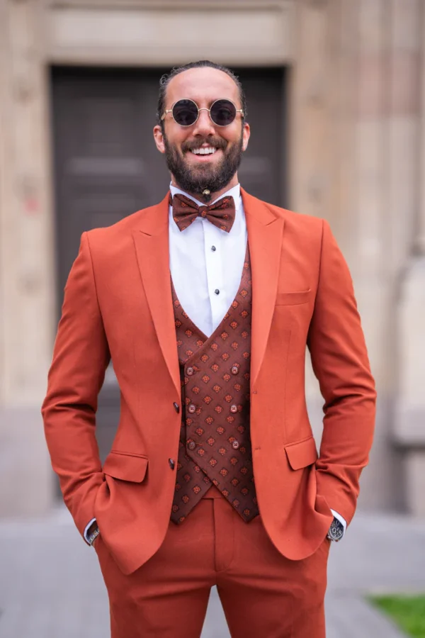 Luxury Burnt Orange Three-Piece Suit – Statement Modern Elegance
