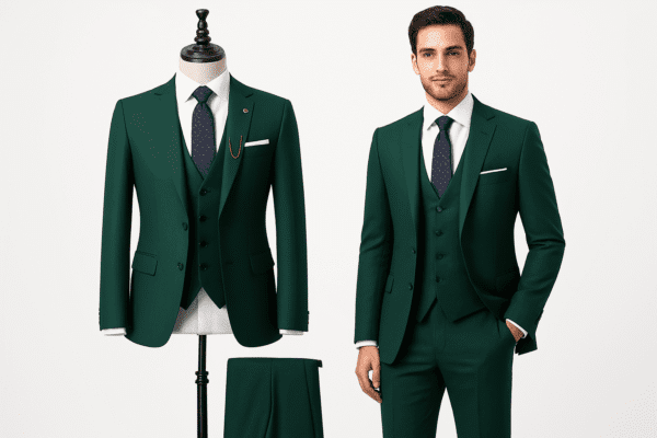 Men’s 3-Piece Dark Green Tailored Suit – Premium Formal Wear