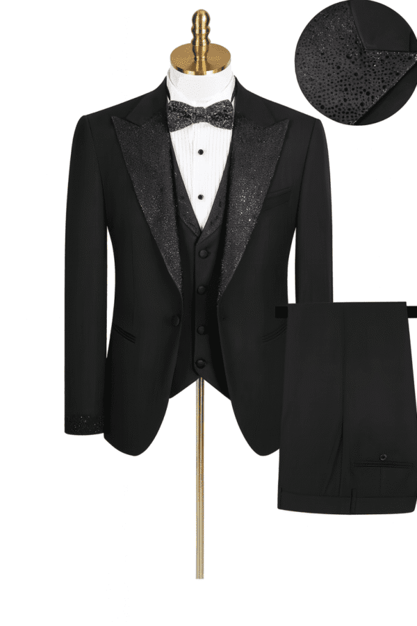 Men’s Luxury Black Tuxedo with Sparkling Textured Lapels