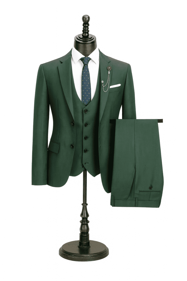 Men’s 3-Piece Dark Green Tailored Suit – Premium Formal Wear