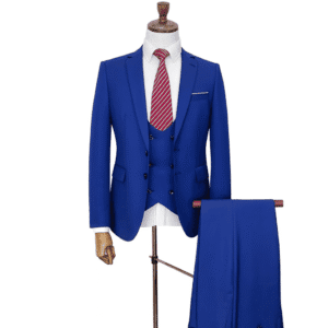 BLUE RED CHECK Royal Blue 3-Piece Men’s Suit – Tailored Elegance - Slim Fit Formal Wear For Weddings & Business