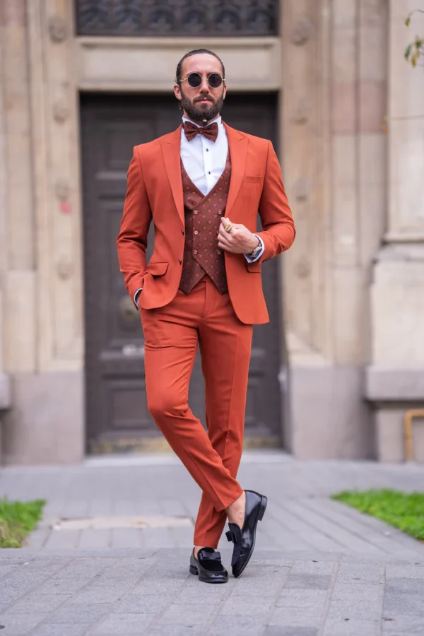 Luxury Burnt Orange Three-Piece Suit – Statement Modern Elegance