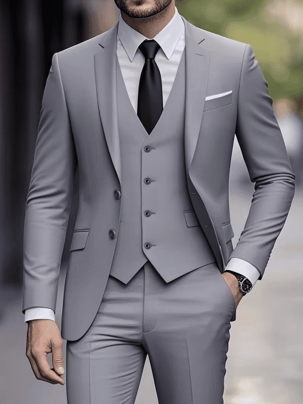 Premium Light Grey Three-Piece Suit – Modern Fit