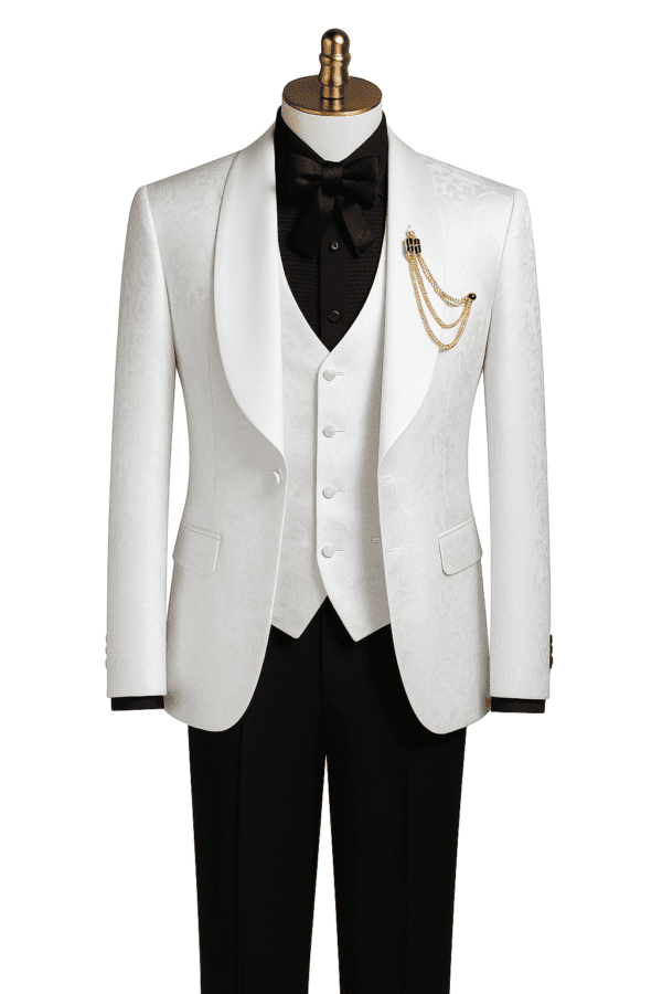 Luxury White Jacquard Three-Piece Suit | Pefect for Elite Formal Wear