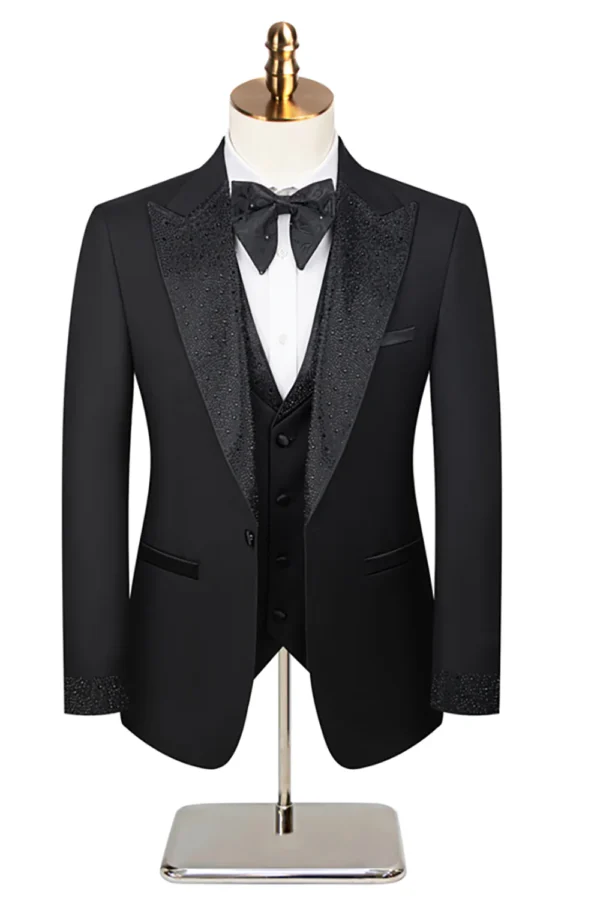 Men’s Luxury Black Tuxedo with Sparkling Textured Lapels