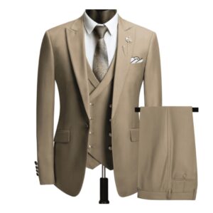 fghdh Beige 3-Piece Men’s Executive Suit – Premium Tailored Fit