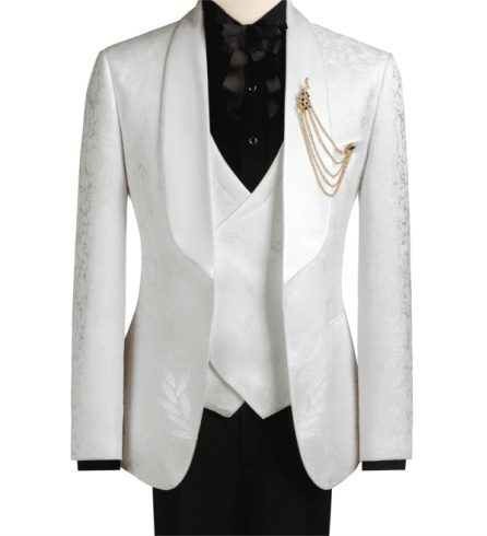 Luxury White Jacquard Three-Piece Suit | Pefect for Elite Formal Wear